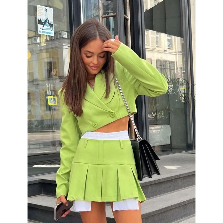 V Neck Blazer Top & Tennis Skirt Set