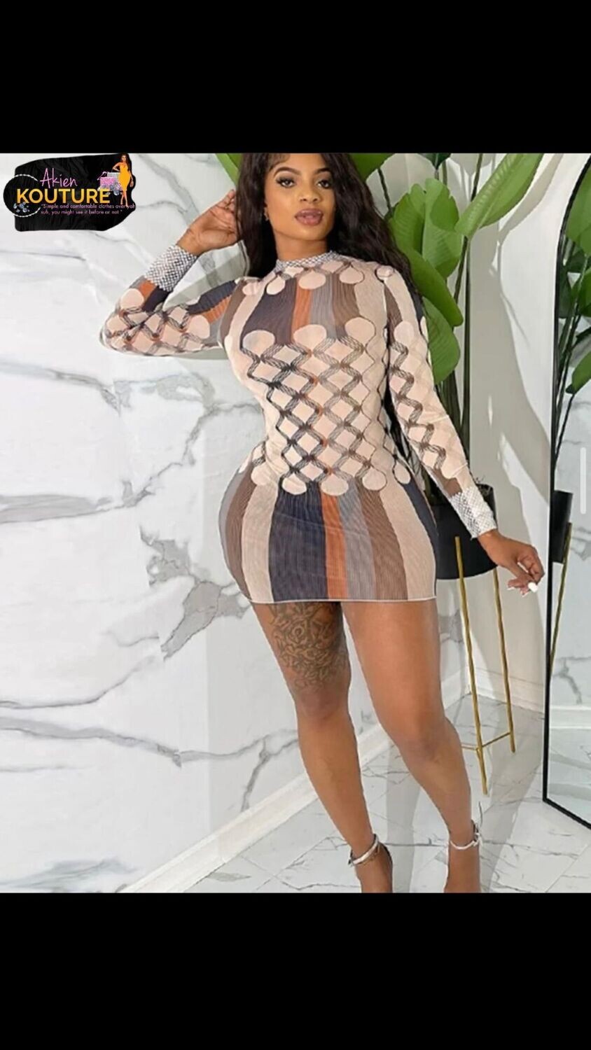 ZigZag Printed Long Sleeve BodyCon Dress