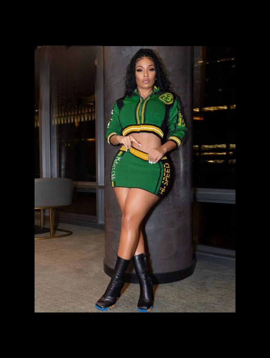 Baseball Style Zip Top Skirt Set