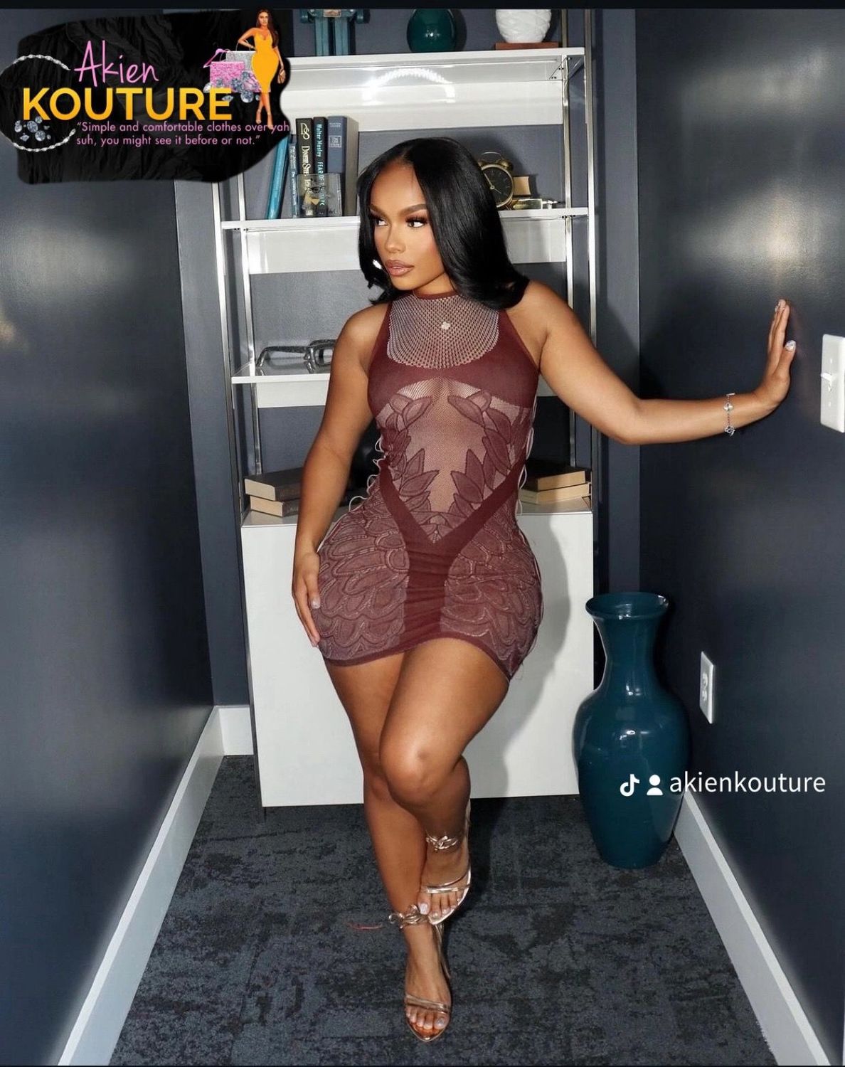 See Through Mesh Feather Pattern Dress