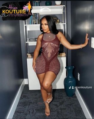 See Through Mesh Feather Pattern Dress