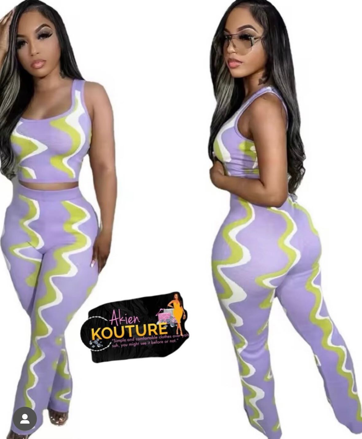 2 Piece Lavender Wave Pattern Legging Set