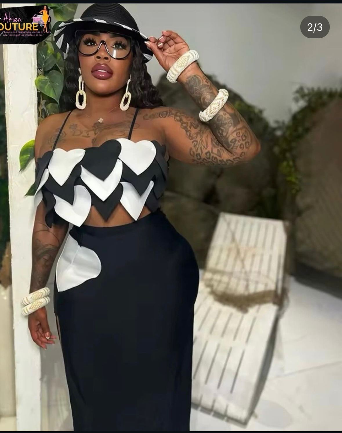 Hearty  Cute Black And White 2 Piece Maxi Skirt Set