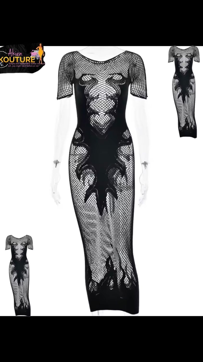 See Through Sexy Mesh Flame Pattern Dress