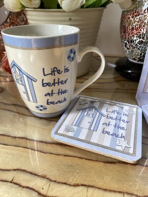 &quot;Life is Better at the beach&quot; Mug and Coaster Set