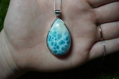 Teardrop Larimar Pendant with Silver Chain - A