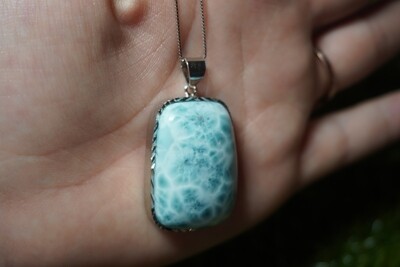 Rectangle Larimar Pendant with Silver Chain - A