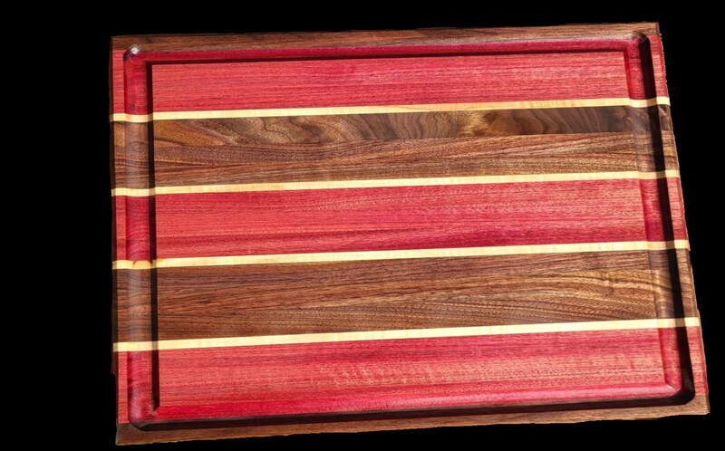 Purple Heart, Maple, and Walnut Cutting board