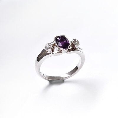 Natural Amethyst Three Stones Silver Dress Ring