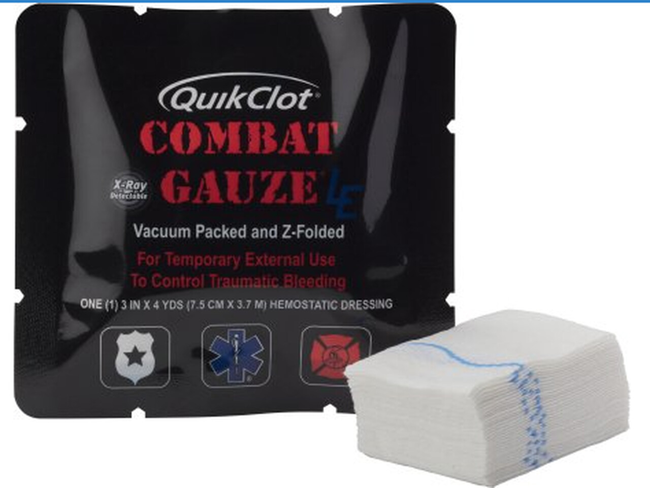 Combat Gauze 3&quot; x 4 YDS, Z-Fold, Law Enforcement, QuikClot (Set of 2)