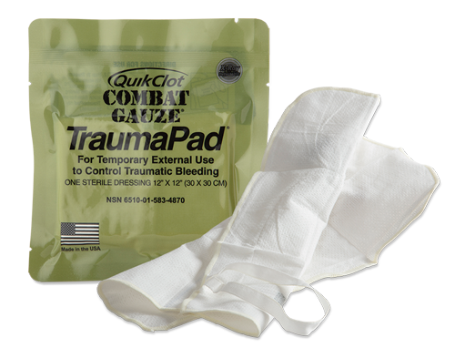 Combat Gauze TraumaPad 12&quot; x 12&quot; , Military, QuikClot