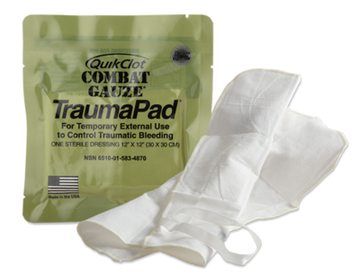 Combat Gauze TraumaPad 12&quot; x 12&quot; , Military, QuikClot
