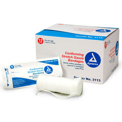 Conforming Gauze Roll Bandage, Sterile 3 inch - 12 Per Bag