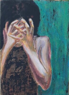 Blue, mixed media on wood, 70x50cm