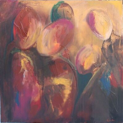 Scene, mixed media on canvas, 90x90cm