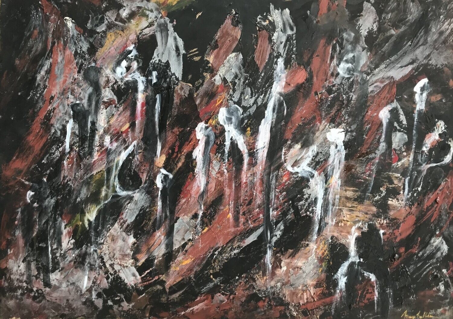 Aftermath, mixed media on wood, 50x70cm