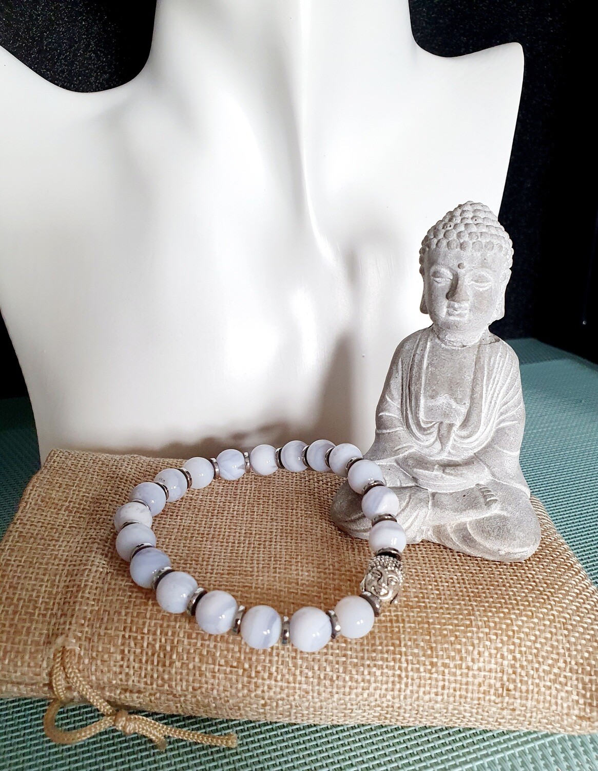 🙏💙 Très beau bracelet mixte extensible en Agate blue lace. Fabrication artisanale.