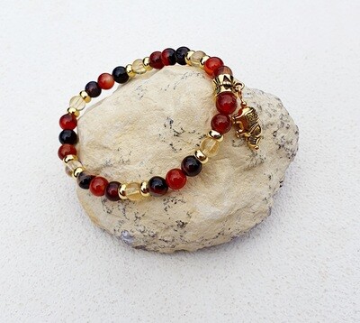 🙏 Très beau bracelet extensible 17,5cm (Poignet fin) Véritable Sardonyx et Citrine. Fabrication artisanale. Modèle unique.