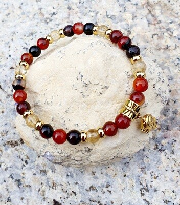🙏 Très beau bracelet extensible 17,5cm (Poignet fin) Véritable Sardonyx et Citrine. Fabrication artisanale. Modèle unique.