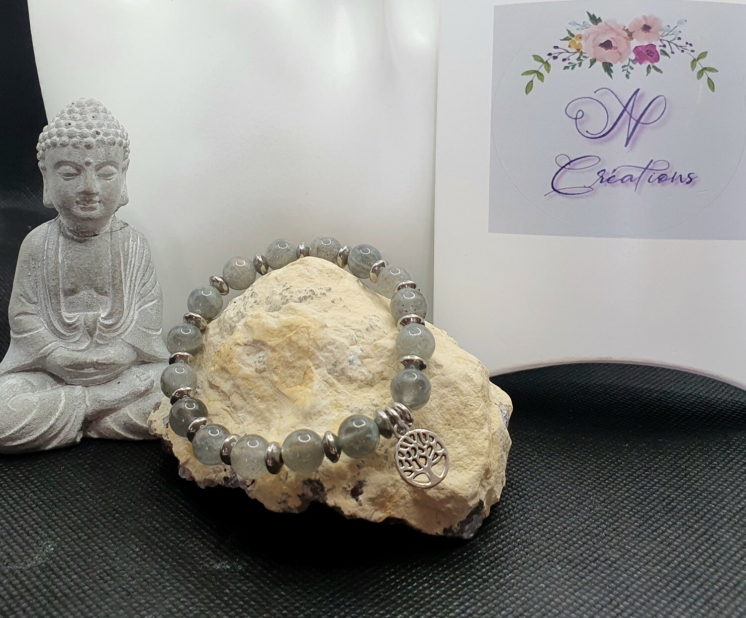 🙏 Superbe bracelet mixte extensible Long.17,5cm (Standard) Perles en véritable Labradorite de Haute Qualité. Création artisanale 🙏