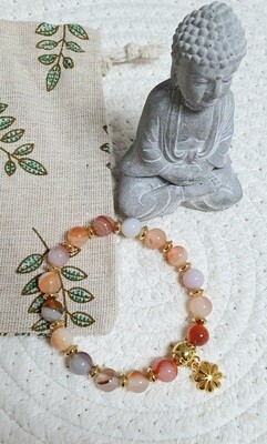 🤩 Superbe bracelet extensible T.standard 18,5cm. Perles naturelles 8mm en Agate du Botswana. Création artisanale. Exemplaire unique.