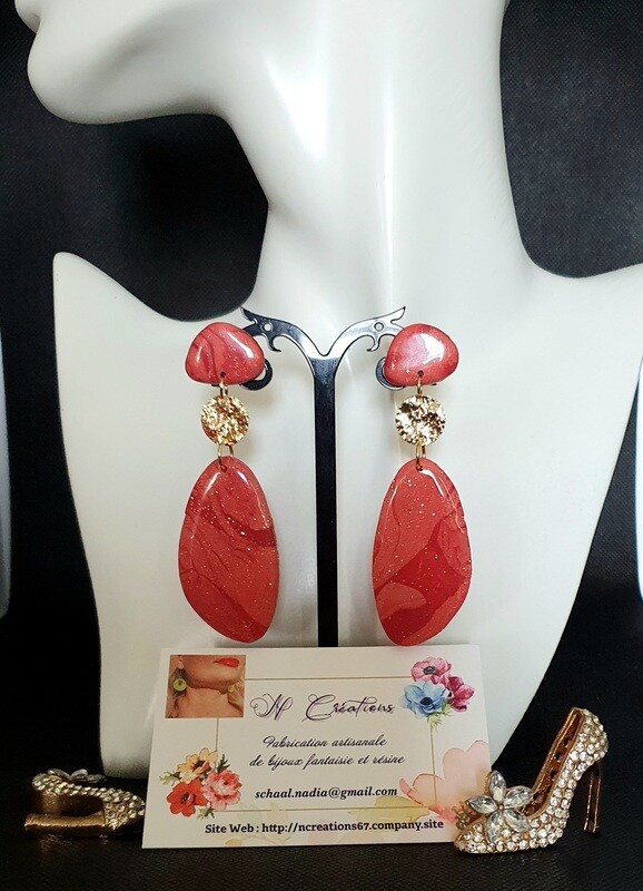 💖 Très jolies B.O en argile Polymère roses poudrées 🌸 et rouges cerises 🍒 Création artisanale. Exemplaire unique.