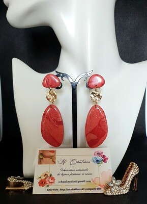 💖 Très jolies B.O en argile Polymère roses poudrées 🌸 et rouges cerises 🍒 Création artisanale. Exemplaire unique.