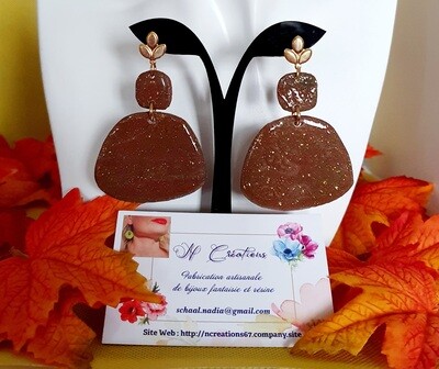 🍁🍂 Élégantes B.O en argile Polymère chocolat et poudre d&#39;or 🍂🍁 Création artisanale. Modèle unique.