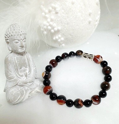🙏 Stabilité/Courage/Sérénité 🙏 Très beau bracelet extensible T.XL 20cm. Perles en véritables SARDONYX/ONYX de qualité. Création artisanale. Modèle unique.