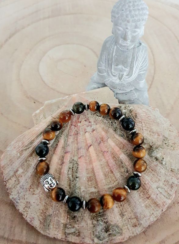 🐯 OEIL DE TIGRE/OEIL DE FAUCON 🦅 🙏COURAGE/CONFIANCE/CONCENTRATION 🙏 Bracelet extensible mixte. T.19,5cm. Perles en véritable Œil de Tigre et Œil de Faucon. Création artisanale. Modèle unique.