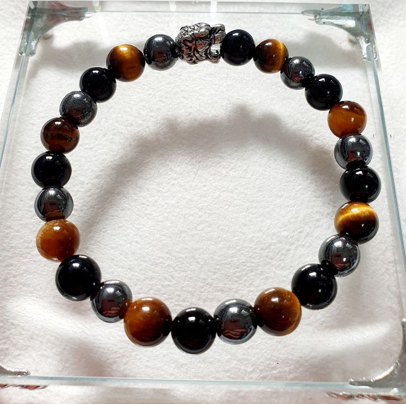 Bracelet Homme Triple Protection 🙏 Hématite/Onyx/Œil de Tigre Création artisanale. Modèle unique