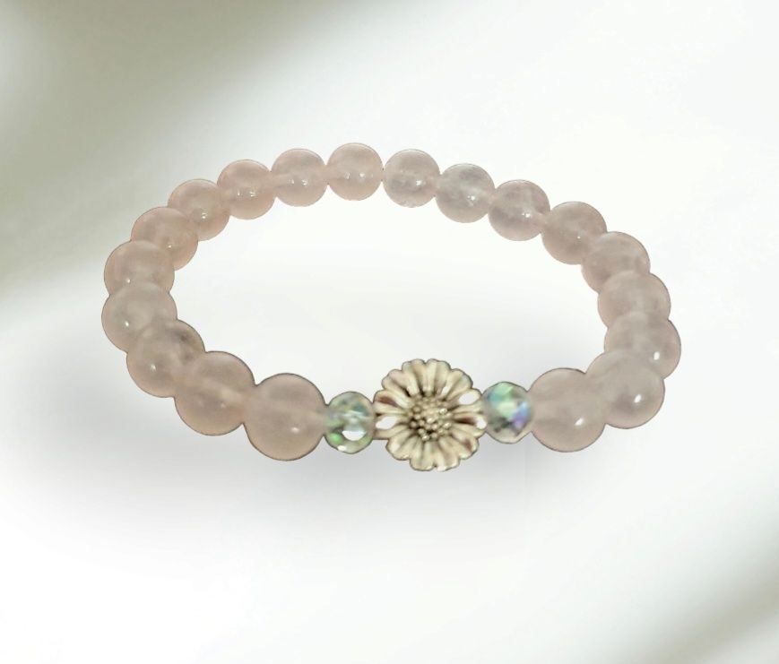 🌸 Bracelet extensible T.standard 18cm. Quartz rose/Cristal de Roche 🙏 FÉMINITÉ/ANTI-STRESS/ÉQUILIBRE 🙏 Création artisanale. Exemplaire unique.