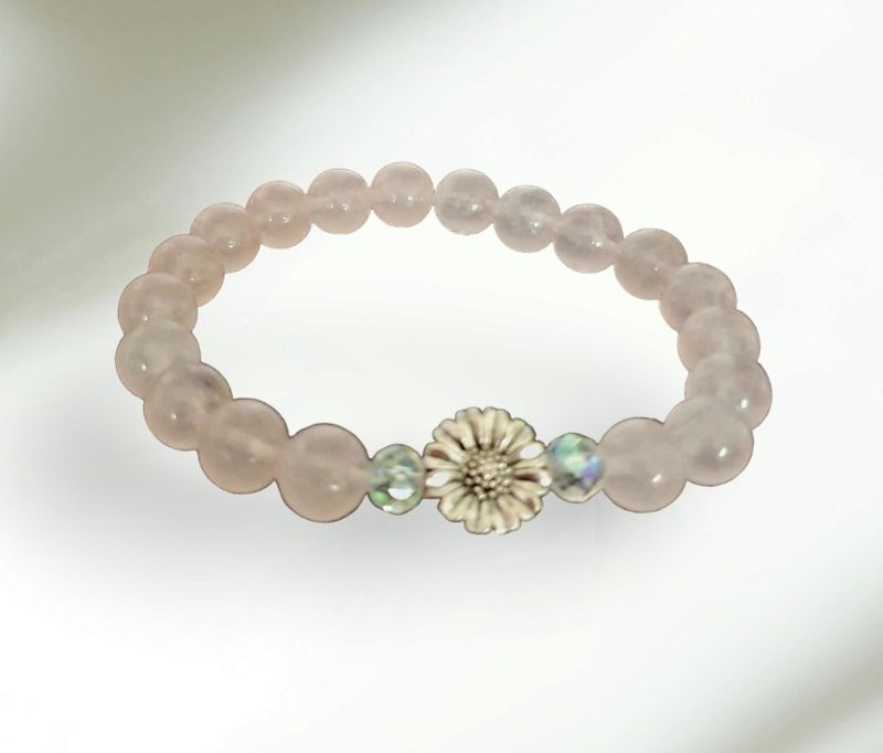 🌸 Bracelet extensible T.standard 18cm. Quartz rose/Cristal de Roche 🙏 FÉMINITÉ/ANTI-STRESS/ÉQUILIBRE 🙏 Création artisanale. Exemplaire unique.