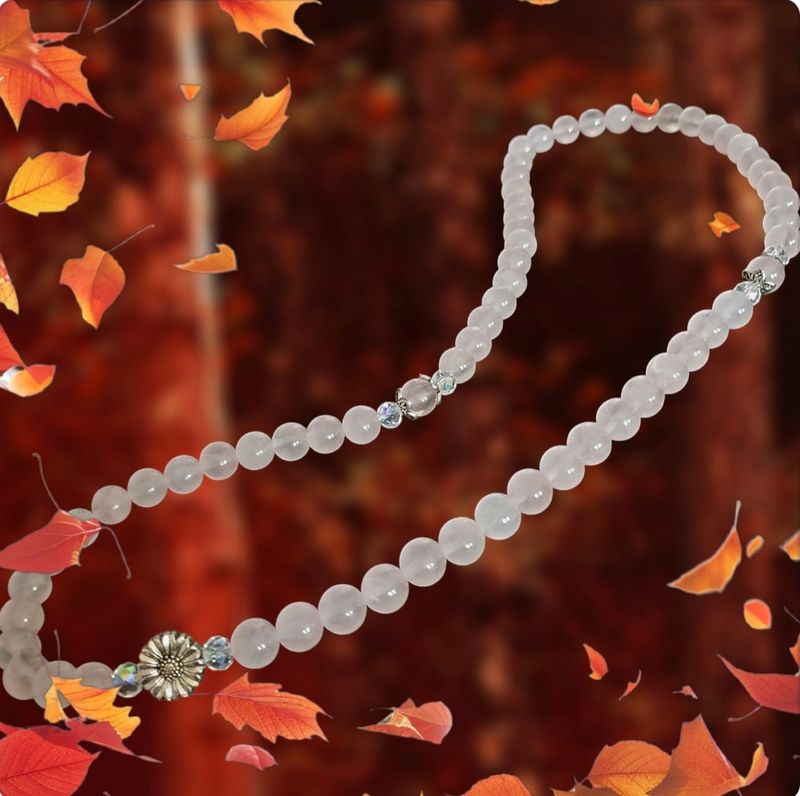 🌸 Sautoir 60cm extensible, facile à enfiler. Quartz rose/Cristal de Roche 🙏 FÉMINITÉ/ANTI-STRESS/ÉQUILIBRE 🙏 Création artisanale. Exemplaire unique.