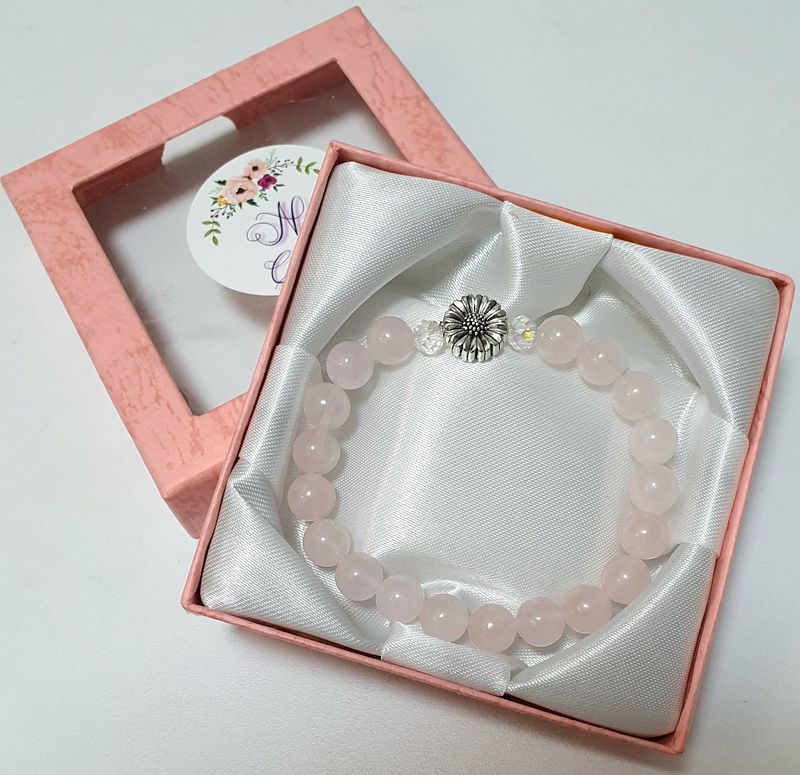 🌸 Bracelet extensible T.standard 18cm. Quartz rose/Cristal de Roche 🙏 FÉMINITÉ/ANTI-STRESS/ÉQUILIBRE 🙏 Création artisanale. Exemplaire unique.