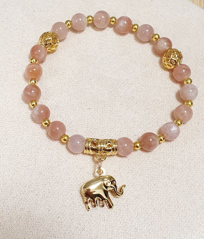 🌞 Bracelet extensible T.standard 18cm. Perles naturelles en véritable Pierre de Soleil 🌞 Création artisanale. Modèle unique.