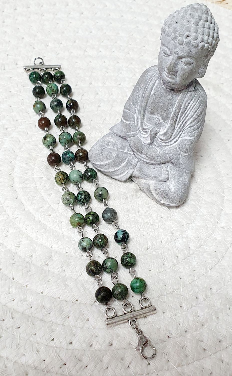 💚 TURQUOISE AFRICAINE 💚 Bracelet 3 rangs en acier inoxydable 🙏PROTECTION/FORCE/BOUCLIER ÉNERGÉTIQUE 🙏 Création artisanale. Modèle unique.