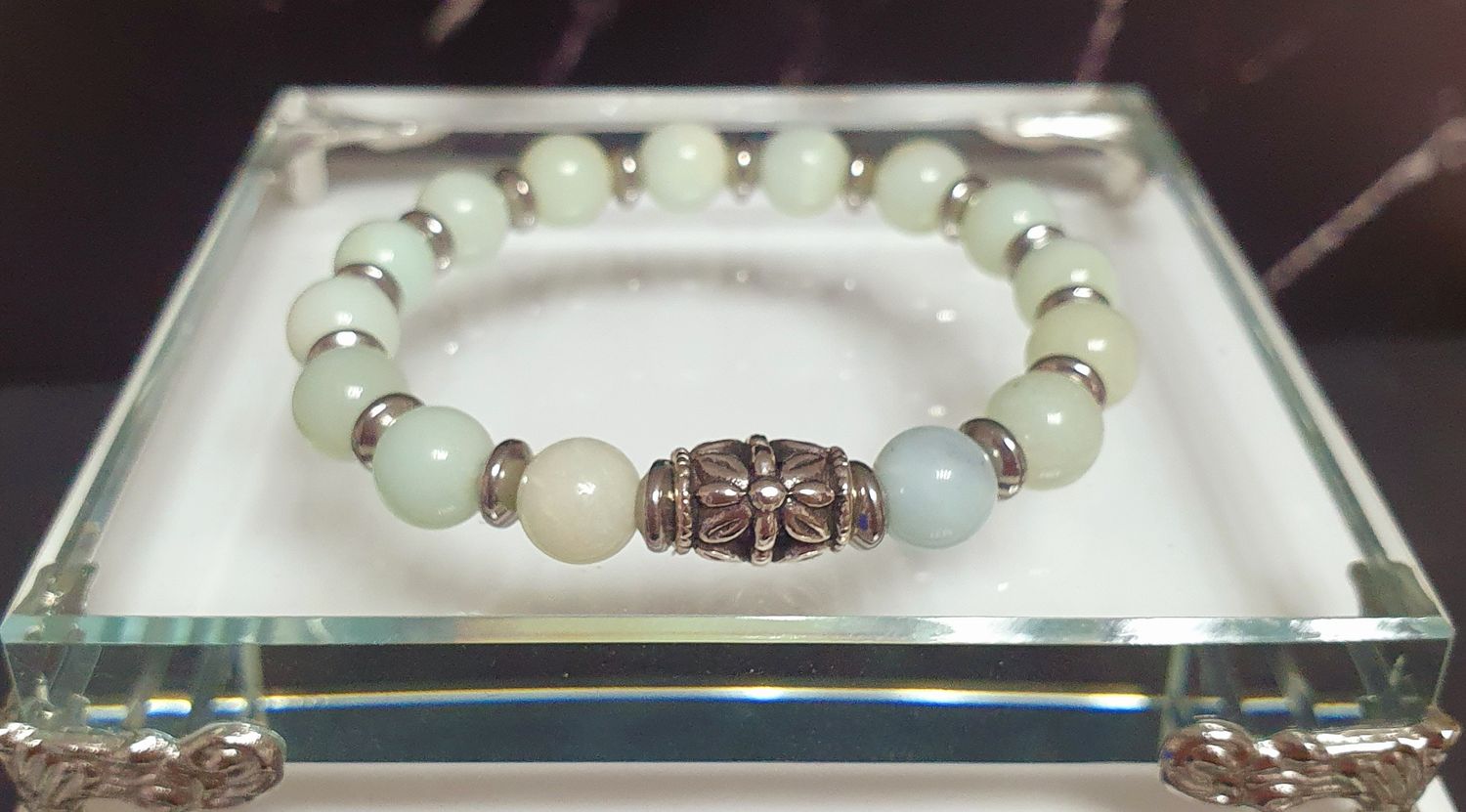 🤩 Très beau bracelet extensible T.standard 18cm (Personnalisable) Perles en véritable AMAZONITE Symbole de 🙏 RÉCONFORT/APAISEMENT/CRÉATIVITÉ 🙏 collier assorti disponible réf:2157 (voir photo)