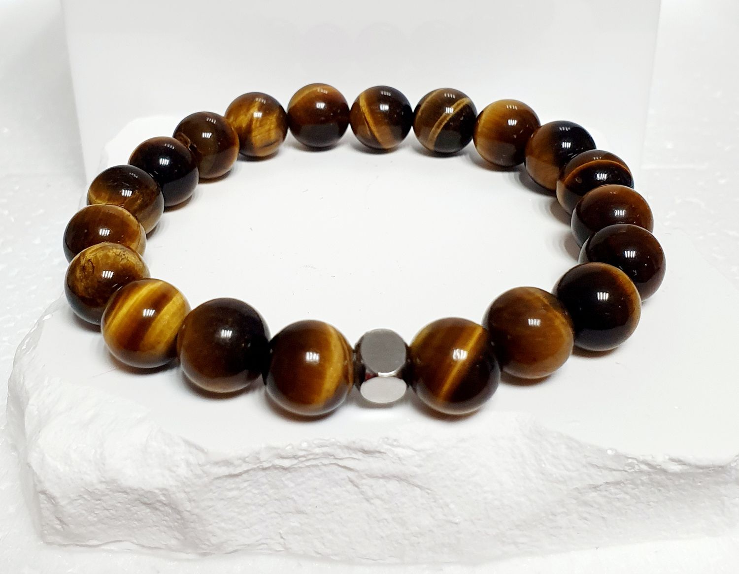 🐯 Bracelet JUMBO HOMME/MIXTE EXTENSIBLE TAILLE:XL 21cm (Personnalisable) Très belles perles 10mm en OEIL DE TIGRE de qualité 🙏 VÉRITABLE BOUCLIER CONTRE LES ÉNERGIES NÉGATIVES 🙏 Fait main.