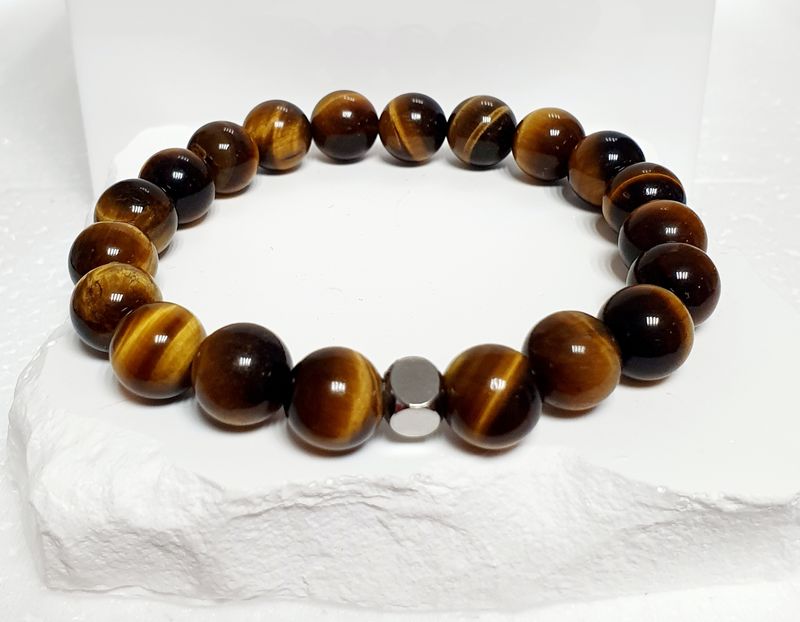 🐯 Bracelet JUMBO HOMME/MIXTE EXTENSIBLE TAILLE:XL 21cm (Personnalisable) Très belles perles 10mm en OEIL DE TIGRE de qualité 🙏 VÉRITABLE BOUCLIER CONTRE LES ÉNERGIES NÉGATIVES 🙏 Fait main.