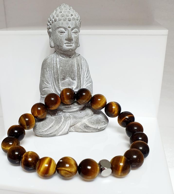 🐯 Bracelet JUMBO HOMME/MIXTE EXTENSIBLE TAILLE:XL 21cm (Personnalisable) Très belles perles 10mm en OEIL DE TIGRE de qualité 🙏 VÉRITABLE BOUCLIER CONTRE LES ÉNERGIES NÉGATIVES 🙏 Fait main.