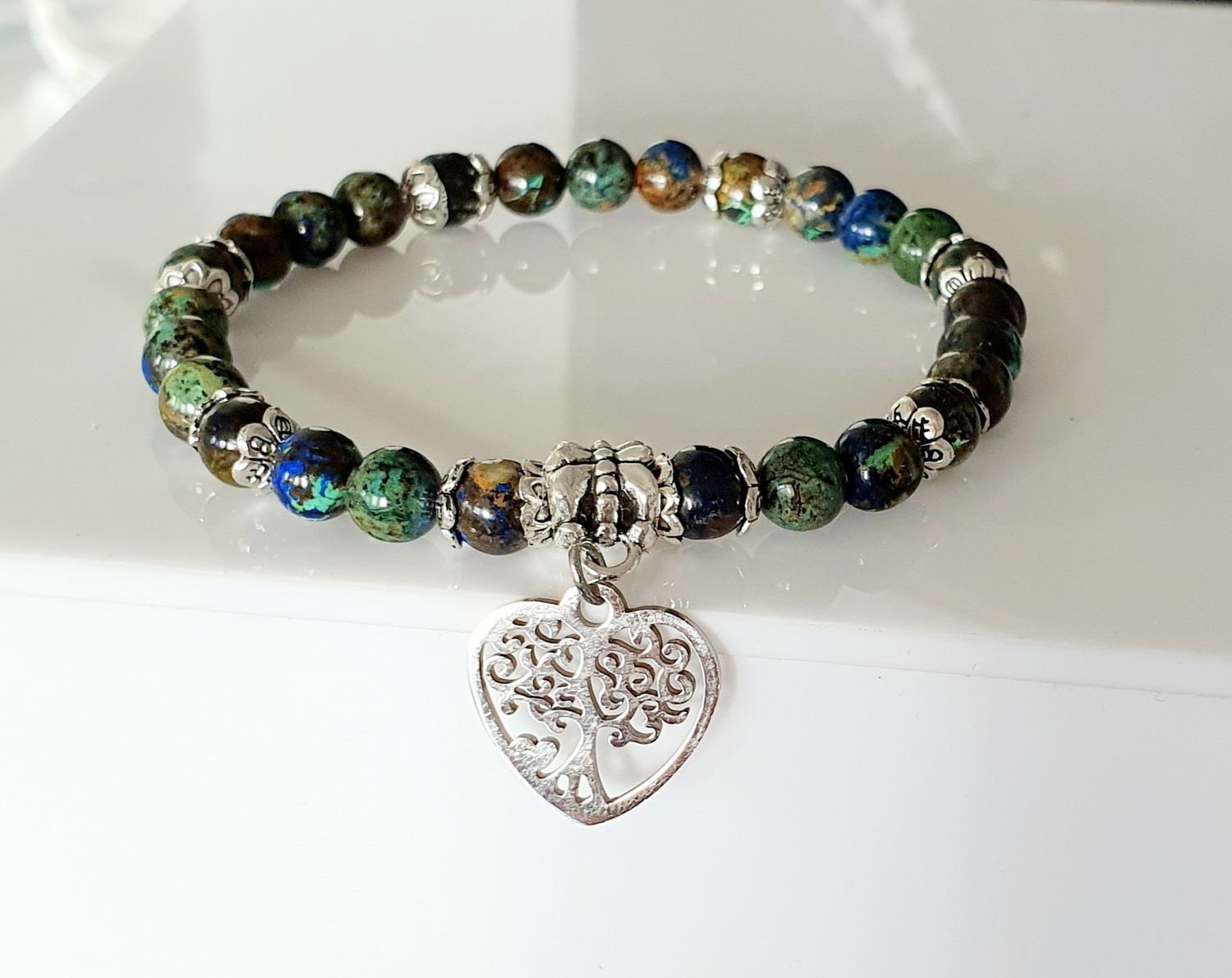 Bracelet mixte extensible T.standard 18cm (Personnalisable) Perles en véritable 💚 CHRYSOCOLLE💚  connue pour apaiser les tensions et chasser les énergies négatives 🙏