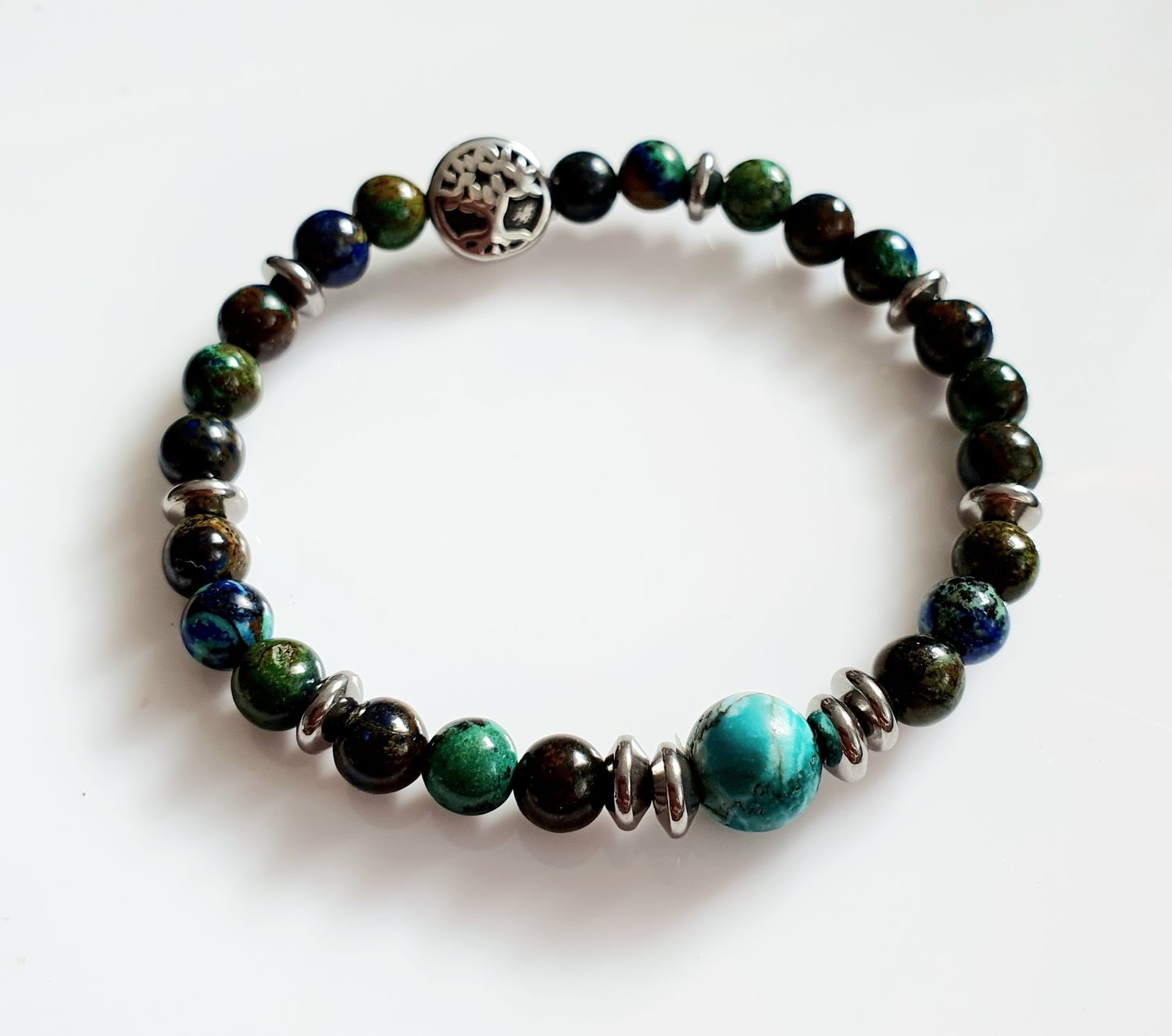 Bracelet mixte extensible T.17,5cm (Personnalisable) Perles en véritable 💚CHRYSOCOLLE💚 Apaisante, elle chasse aussi les énergies négatives 🙏 1 Perle en Turquoise pierre de purification 🙏 Fait main