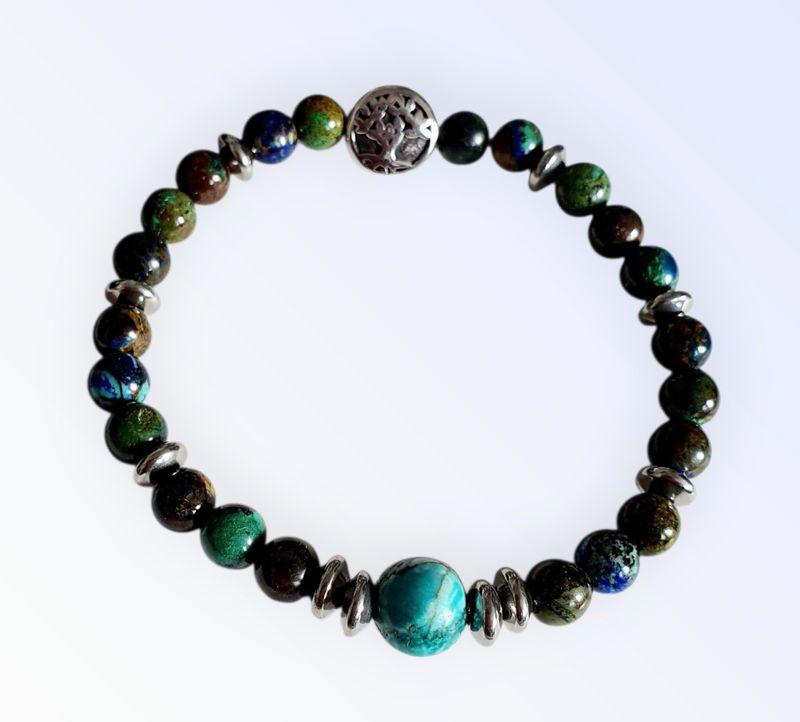 Bracelet mixte extensible T.17,5cm (Personnalisable) Perles en véritable 💚CHRYSOCOLLE💚 Apaisante, elle chasse aussi les énergies négatives 🙏 1 Perle en Turquoise pierre de purification 🙏 Fait main