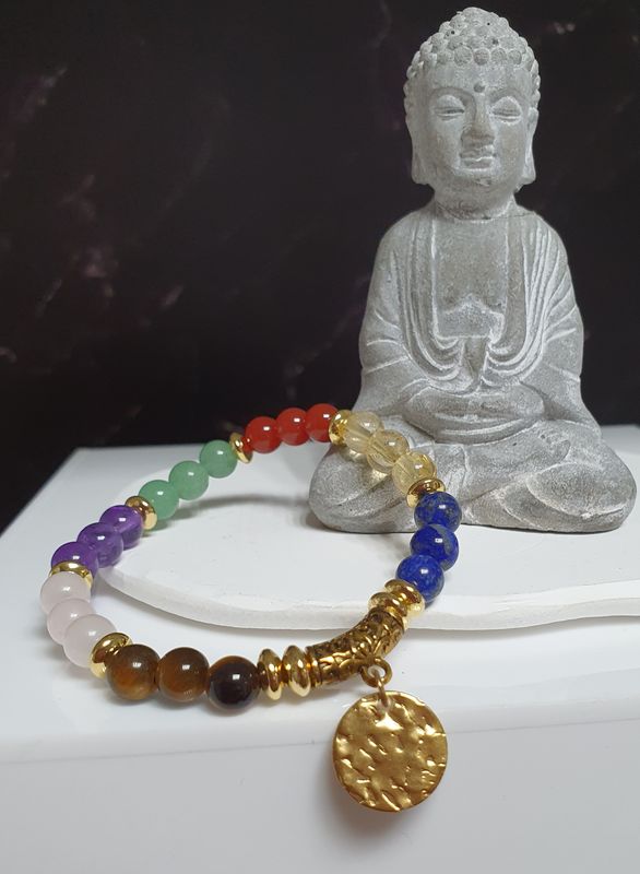 Bracelet 7 chakras en pierres naturelles de haute qualité🙏 Équilibre du corps et de l'esprit 🙏(Personnalisable) Œil de Tigre Cornaline Citrine Aventurine Améthyste Quartz rose Lapis-lazuli