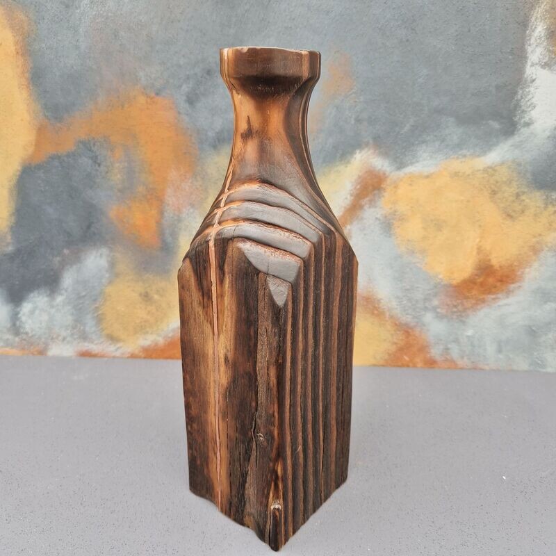 Scorched Fence Post Twig Pot with Copper Inlay