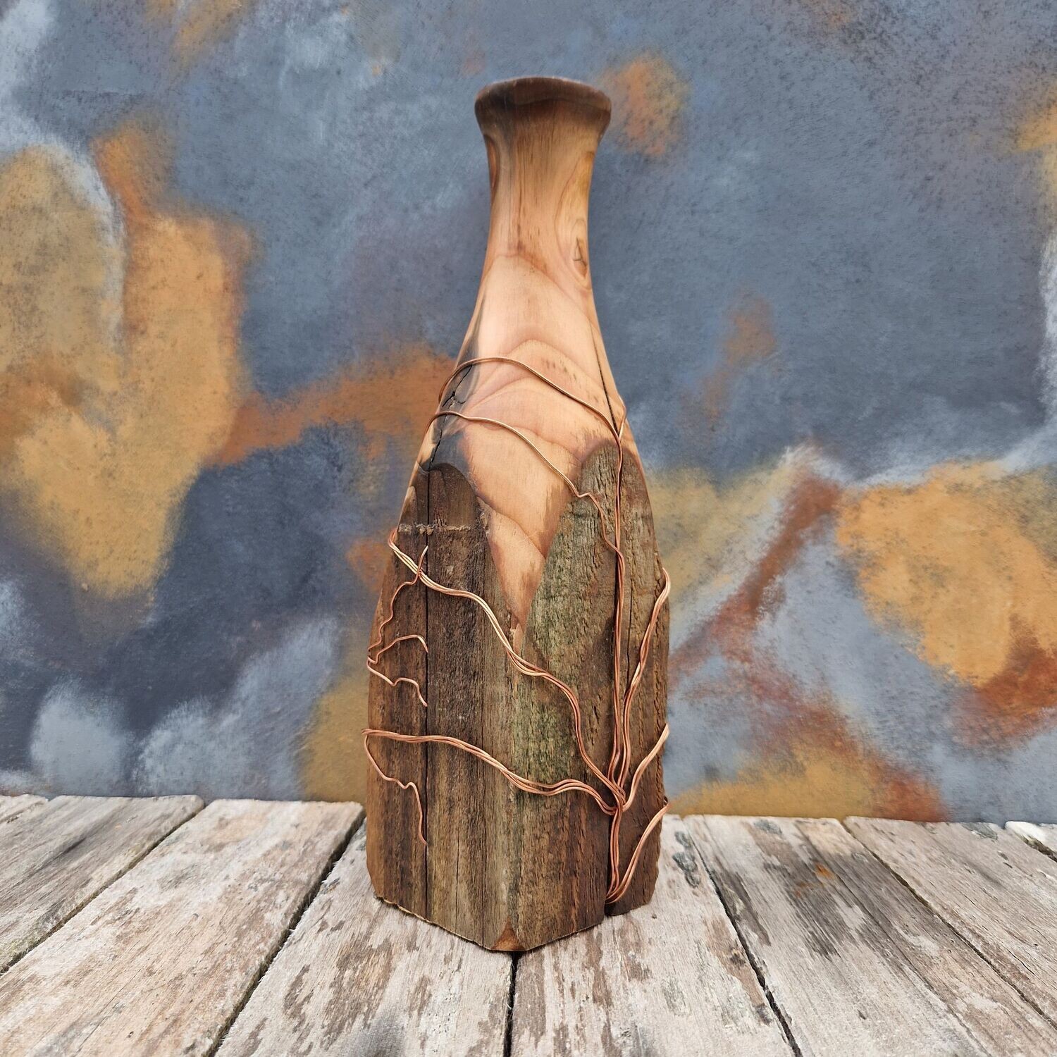 Fence Post Twig Pot with Copper Wire & Inlay