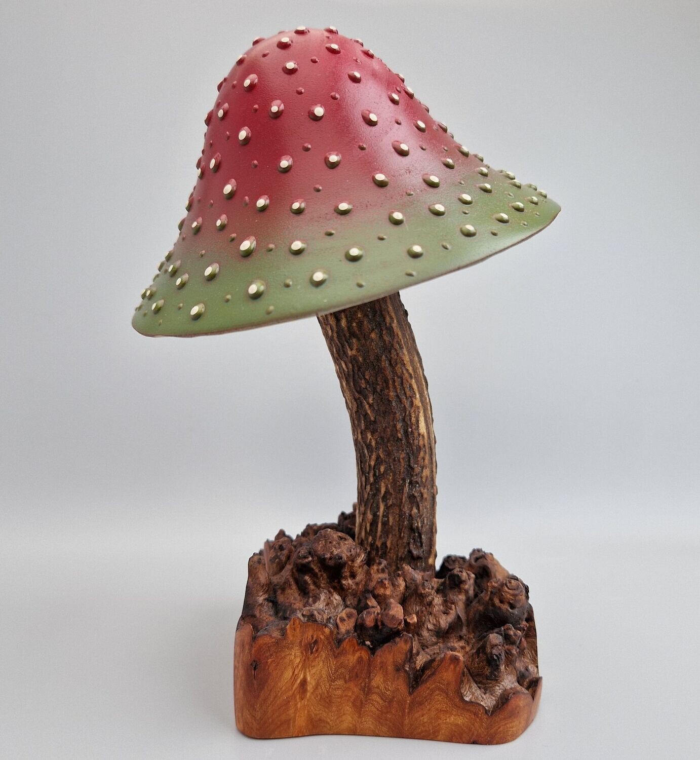 Wooden Mushroom with Red Deer Antler Stem - Shroom 28