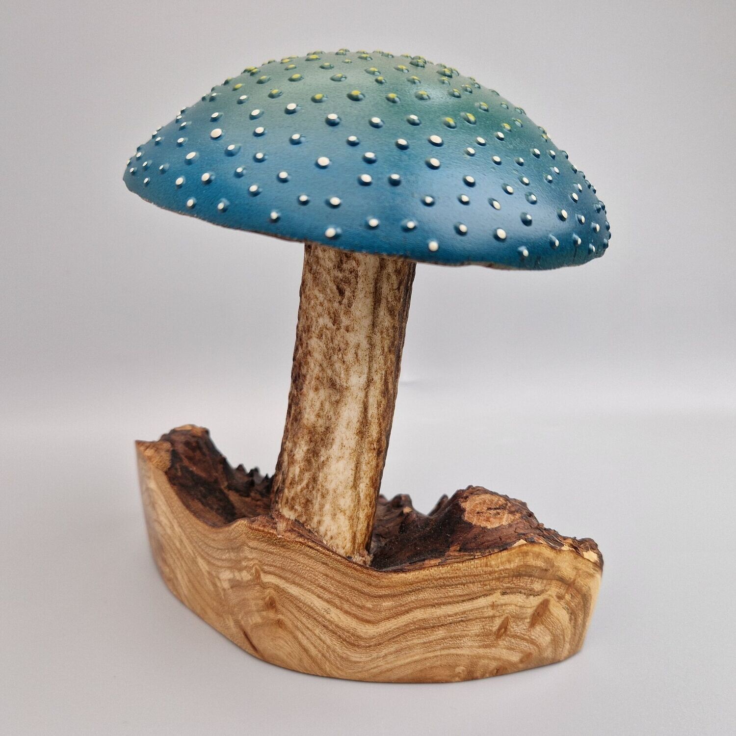 Wooden Mushroom with Red Deer Antler Stem - Shroom 29