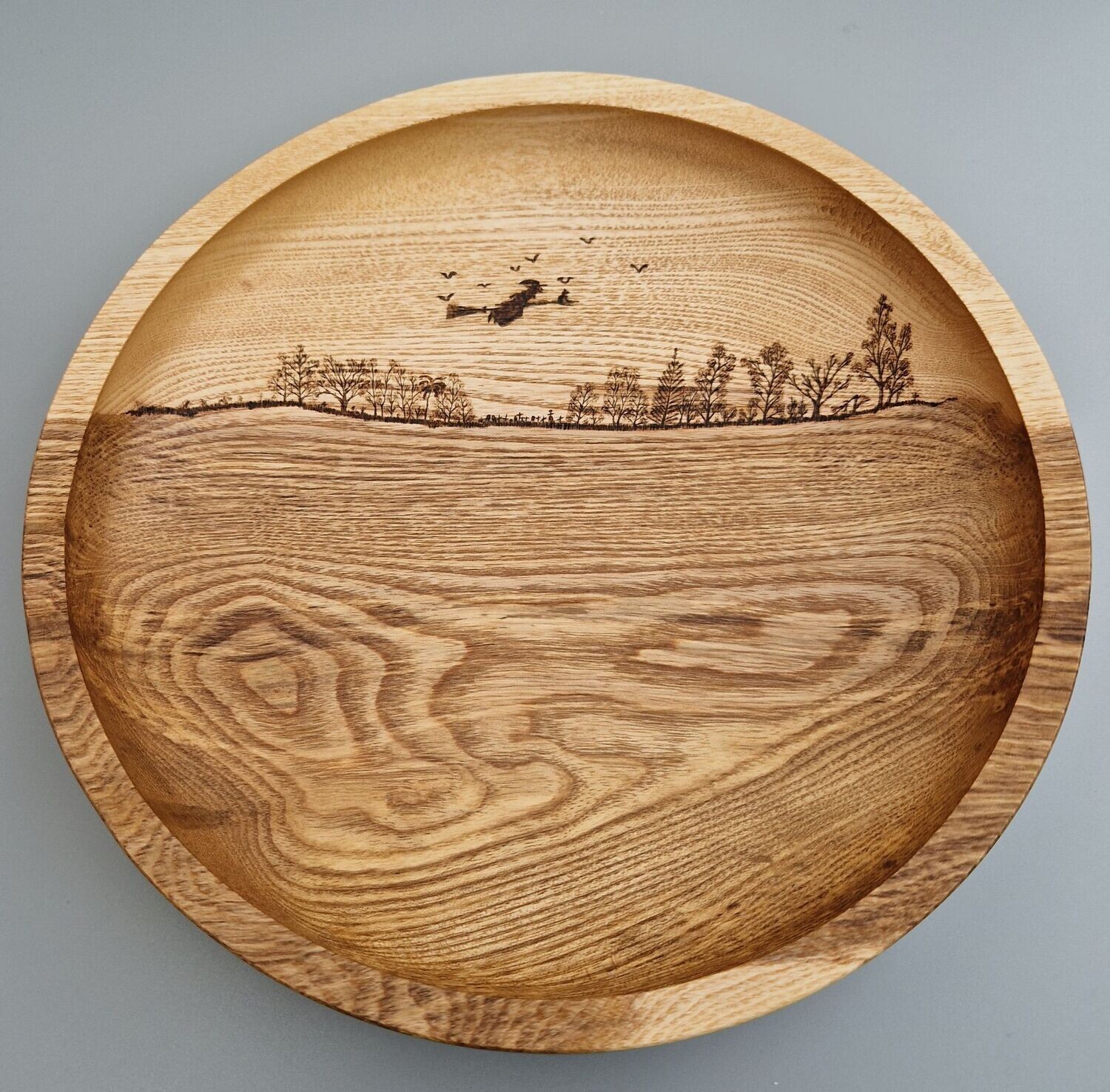 Pyrographed Wooden Bowl - Witch Flight